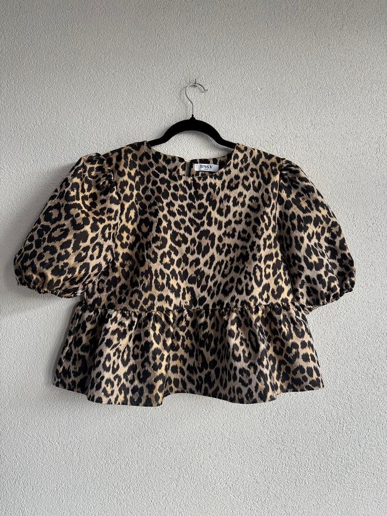 TESS V luipaard print peplum blouse top, Bruin, Tess V, Maat 42/44 (L), Ophalen of Verzenden