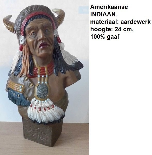 Amerikaanse stenen borstbeeld, INDIANEN CHIEF 24 cm hoog, Ophalen of Verzenden, Nieuw, Mens