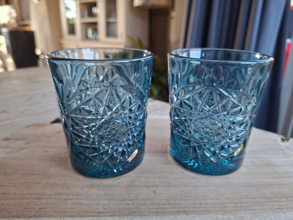 Set van 2 Libbey Hobstar Glazen Sapphire Blauw - Nieuw, Glas of Glazen, Nieuw, Ophalen of Verzenden, Glas