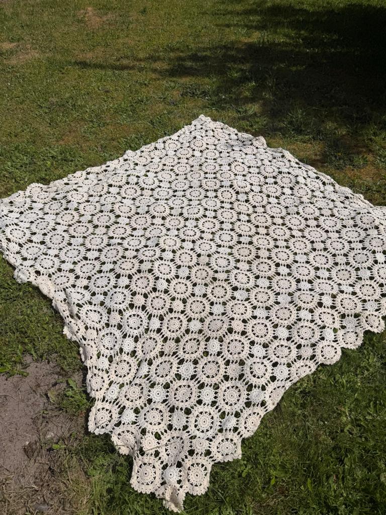Vintage Gehaakt Kleed/Sprei - Off-White - 200x200 cm, Ophalen of Verzenden
