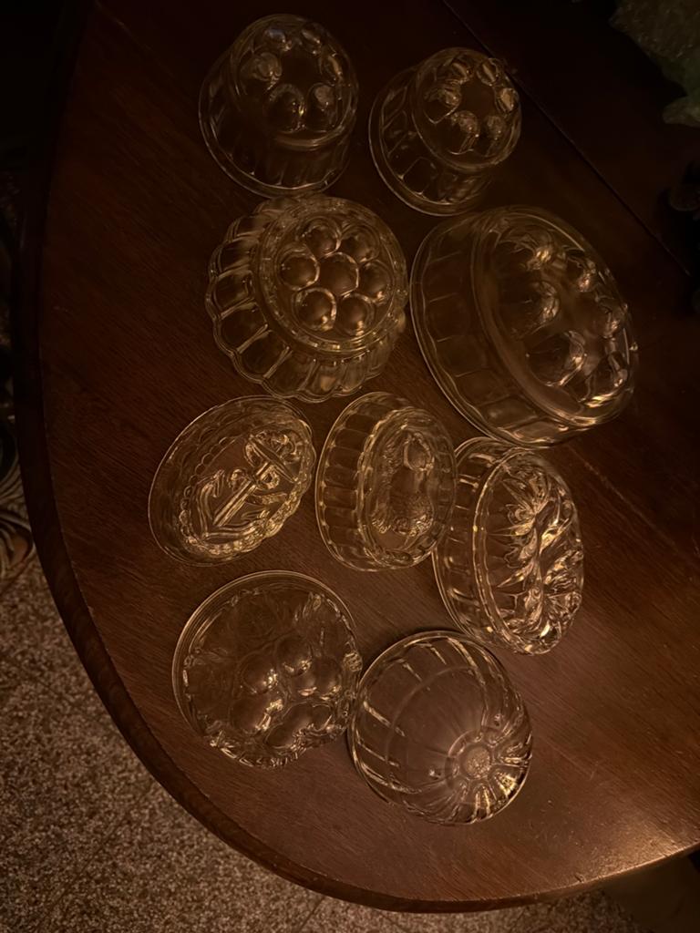 Glazen puddingvormen set van 9 stuks., Antiek en Kunst, Antiek | Glas en Kristal, Ophalen of Verzenden