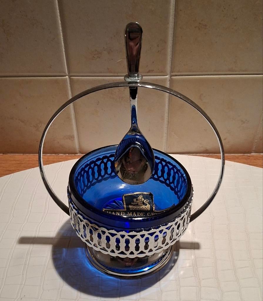 Kobaltblauw kristal Brama, jam- suikerpot, Antiek en Kunst, Ophalen of Verzenden