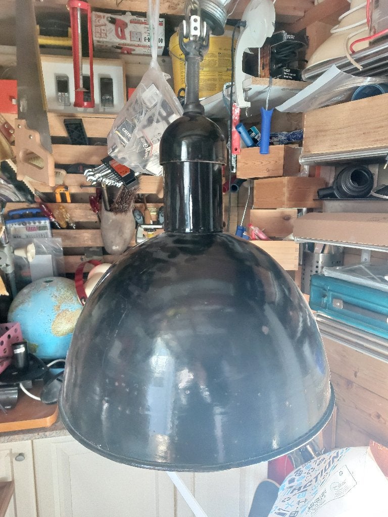 Vintage Industriële Hanglamp, Huis en Inrichting, Lampen | Hanglampen, Ophalen of Verzenden, Gebruikt, Metaal, Minder dan 50 cm