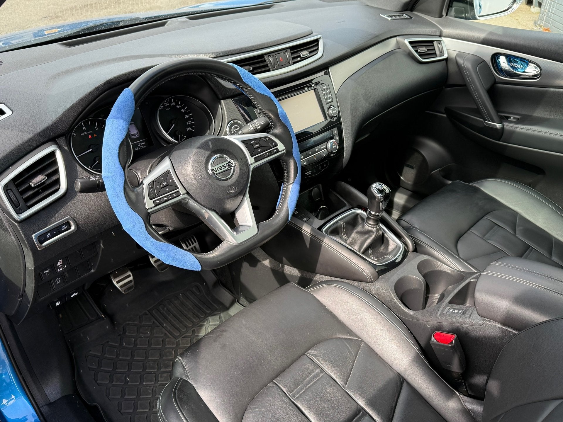 Nissan Qashqai 1.2 Tekna + Panoramadak | Leer | Clima | Navi, Auto's, Gebruikt, 4 cilinders, Blauw, 116 pk