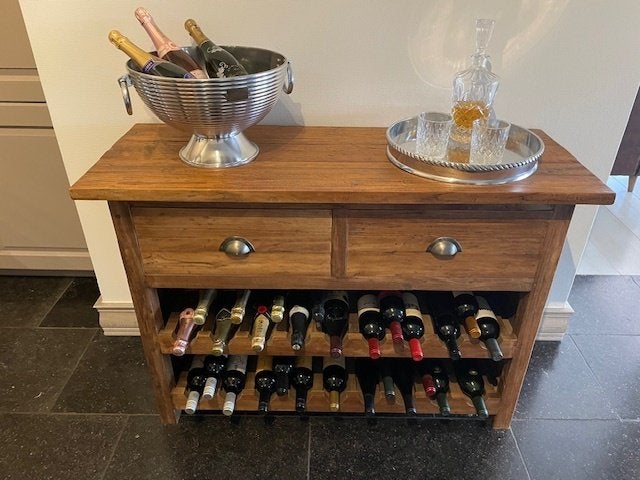 Houten Sidetable met wijnrek wijnkast kleine kast wandkast, Ophalen, 15 tot 25 flessen, Zo goed als nieuw, 75 – 100
