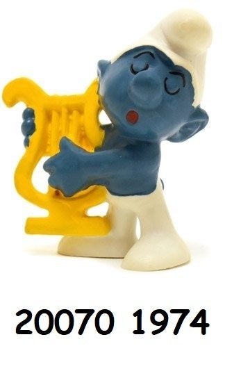 SMURF M HARP 20070 1974 PEYO ,5 FIG ADV ZIJN VERZEND GRATIS, Verzamelen, Verzenden, Zo goed als nieuw, Muzieksmurf, Poppetje, Figuurtje of Knuffel