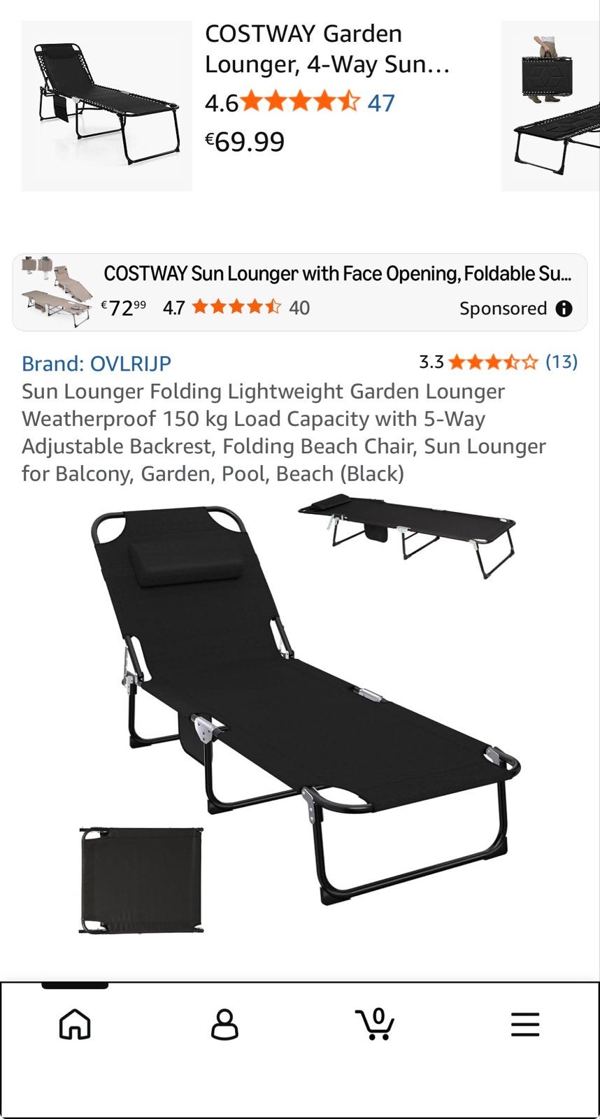 Comfortabele Ligstoel - Perfect voor Tuin of Balkon, Ophalen, Gebruikt, Textileen, Inklapbaar