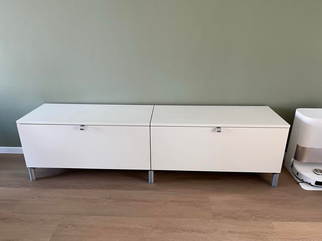 Degelijk breed tv-meubel wit met lades, Ophalen, Overige materialen, Gebruikt, 200 cm of meer