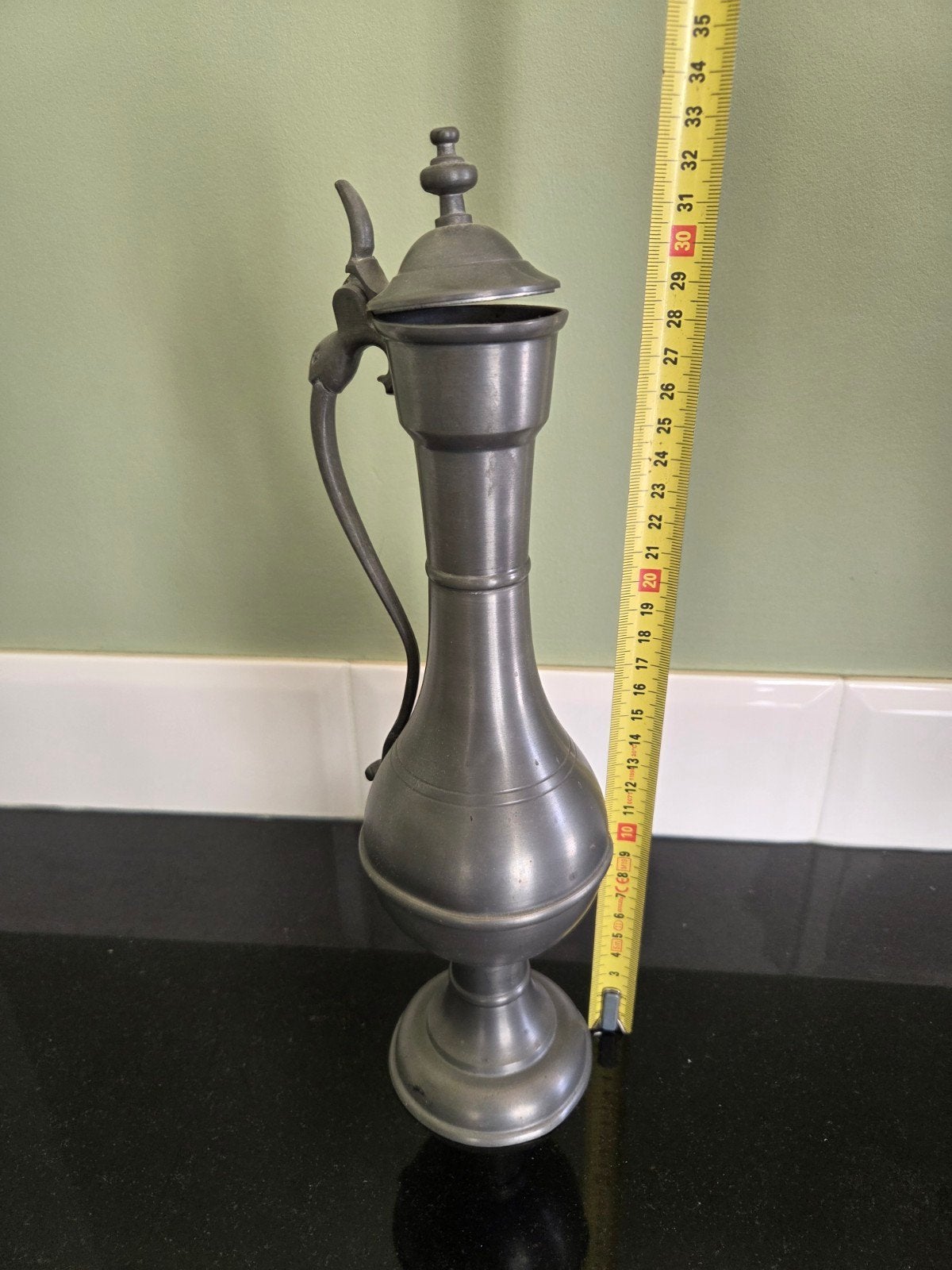 Antieke tinnen kan met deksel - 30 cm hoog, Antiek en Kunst, Ophalen of Verzenden