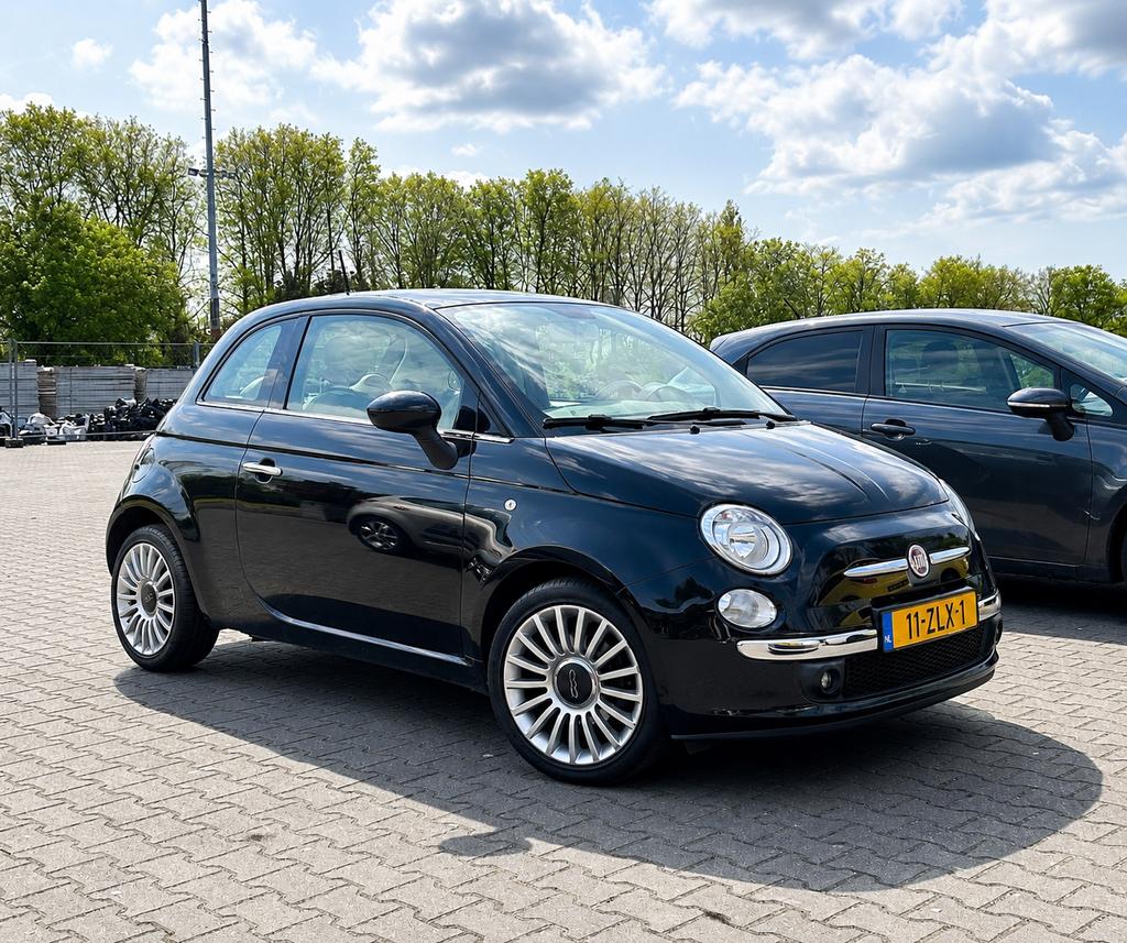 Fiat 500 0.9 85pk Twinair Turbo 2012 Zwart, Auto's, Voorwielaandrijving, Stof, Start-stop-systeem, Handgeschakeld