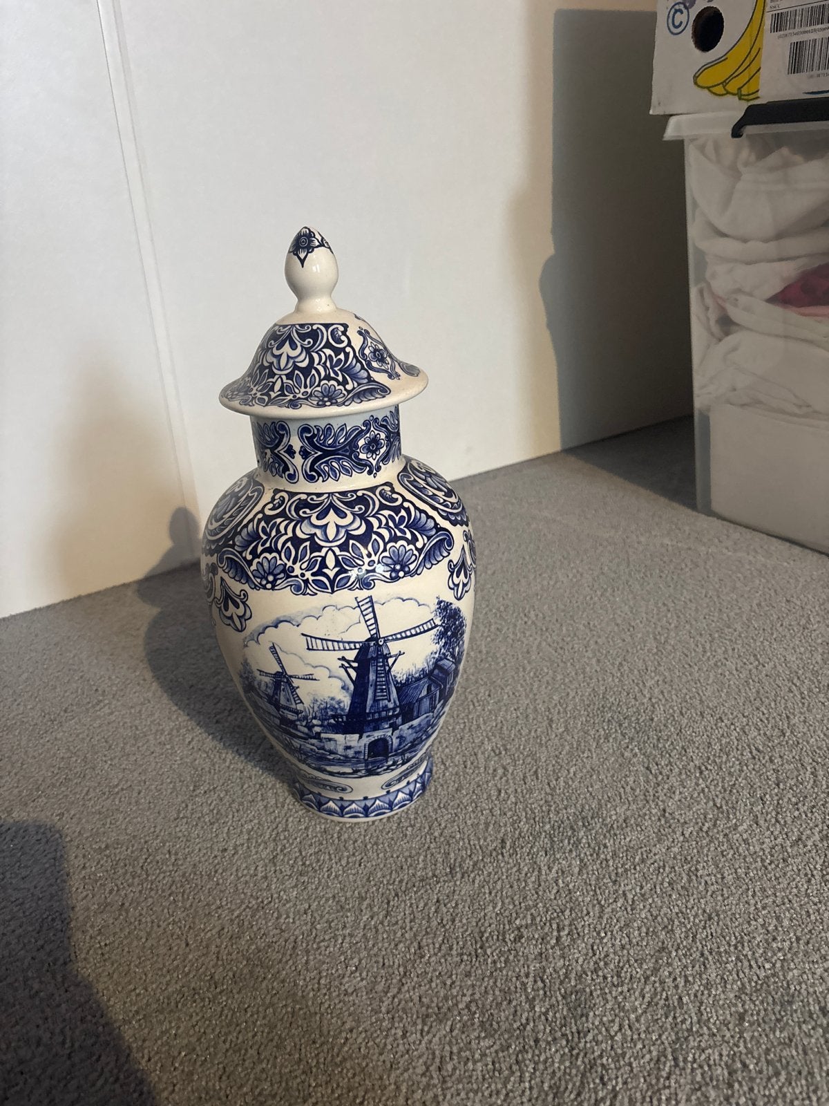 Delfts Blauw Gemberpot met Molens en Bloemen, Ophalen