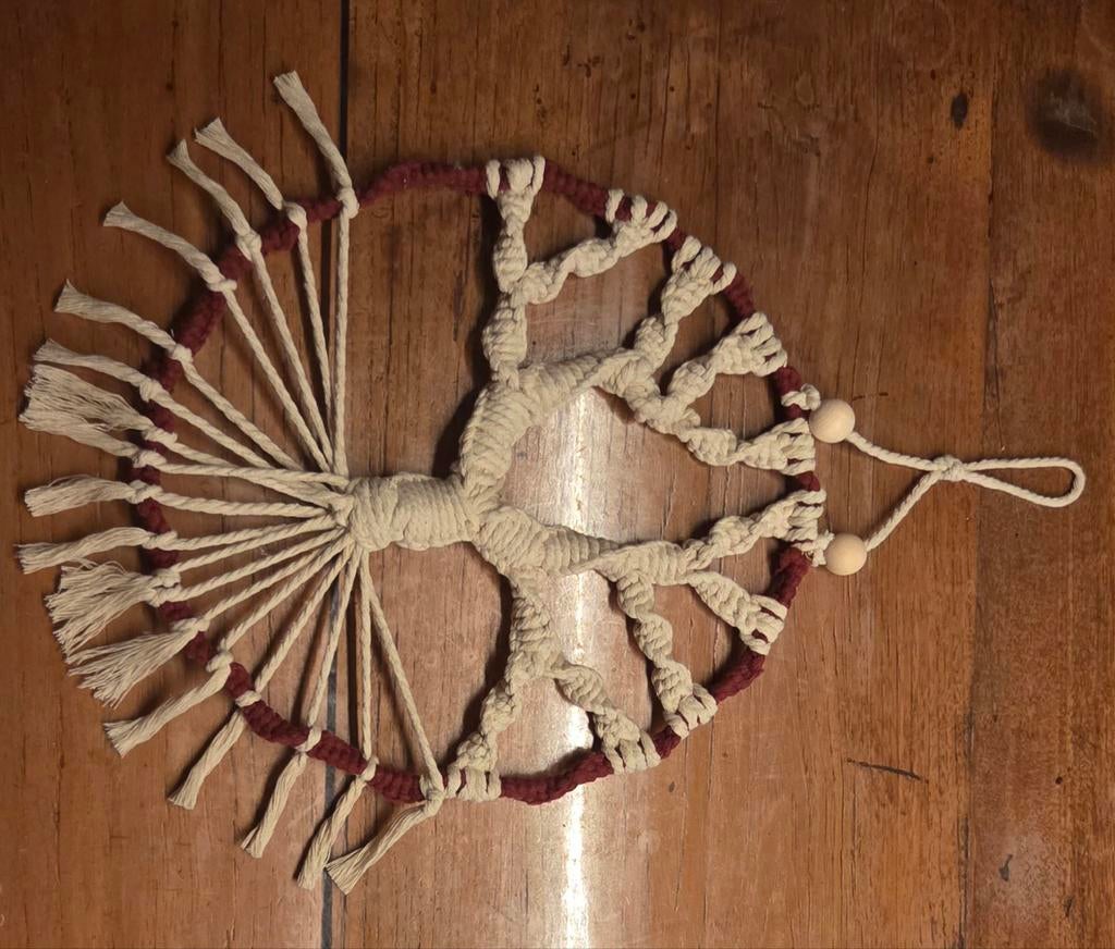 Levensboom Macramé Wanddecoratie - 40 cm, Meerkleurig, Boho, Nieuw, Ophalen of Verzenden