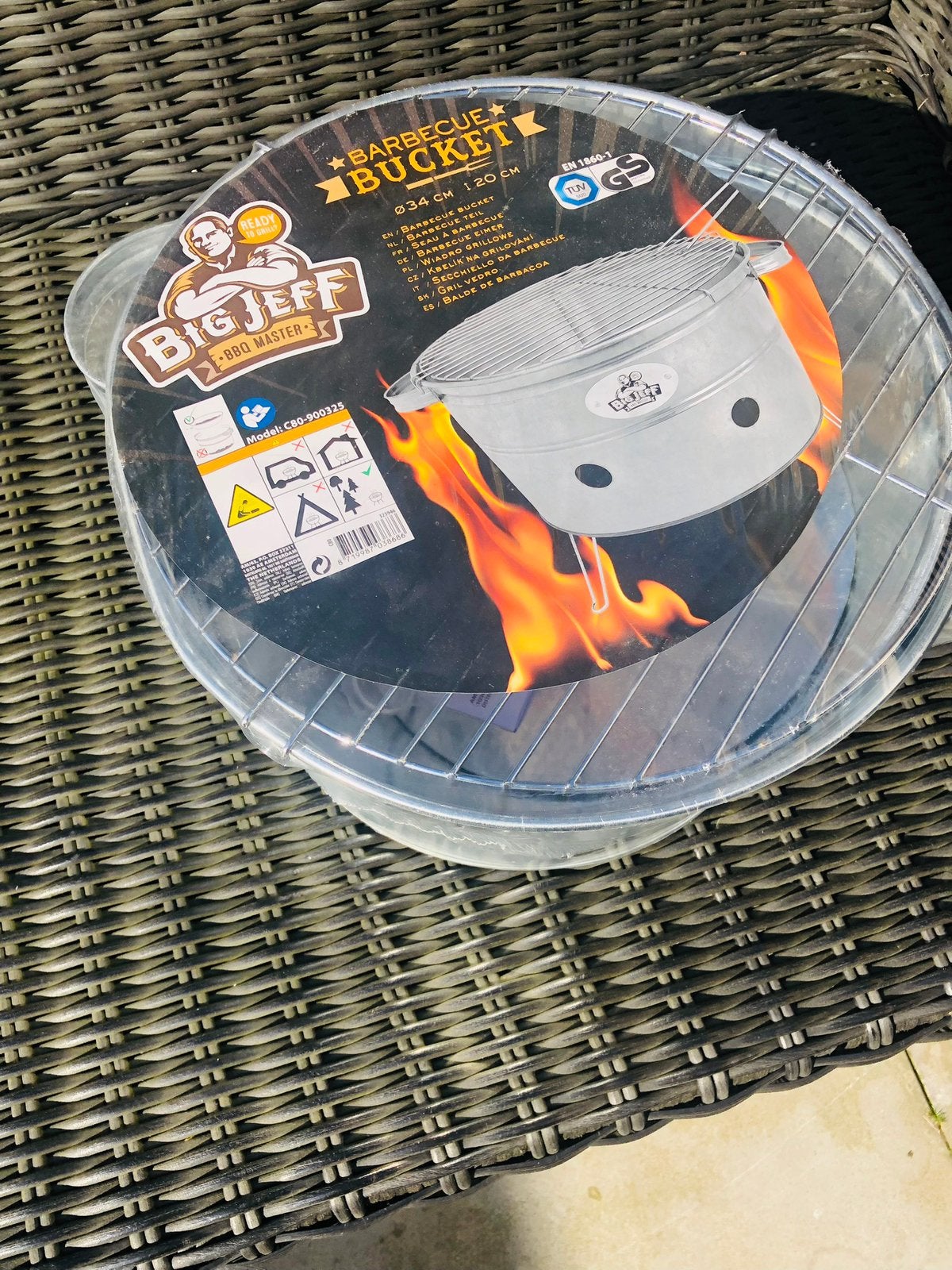 nieuwe BBQ Houtskool Emmer bucket big jeff 34 bij 20 cm teil, Tuin en Terras, Houtskoolbarbecues, Ophalen of Verzenden, Nieuw