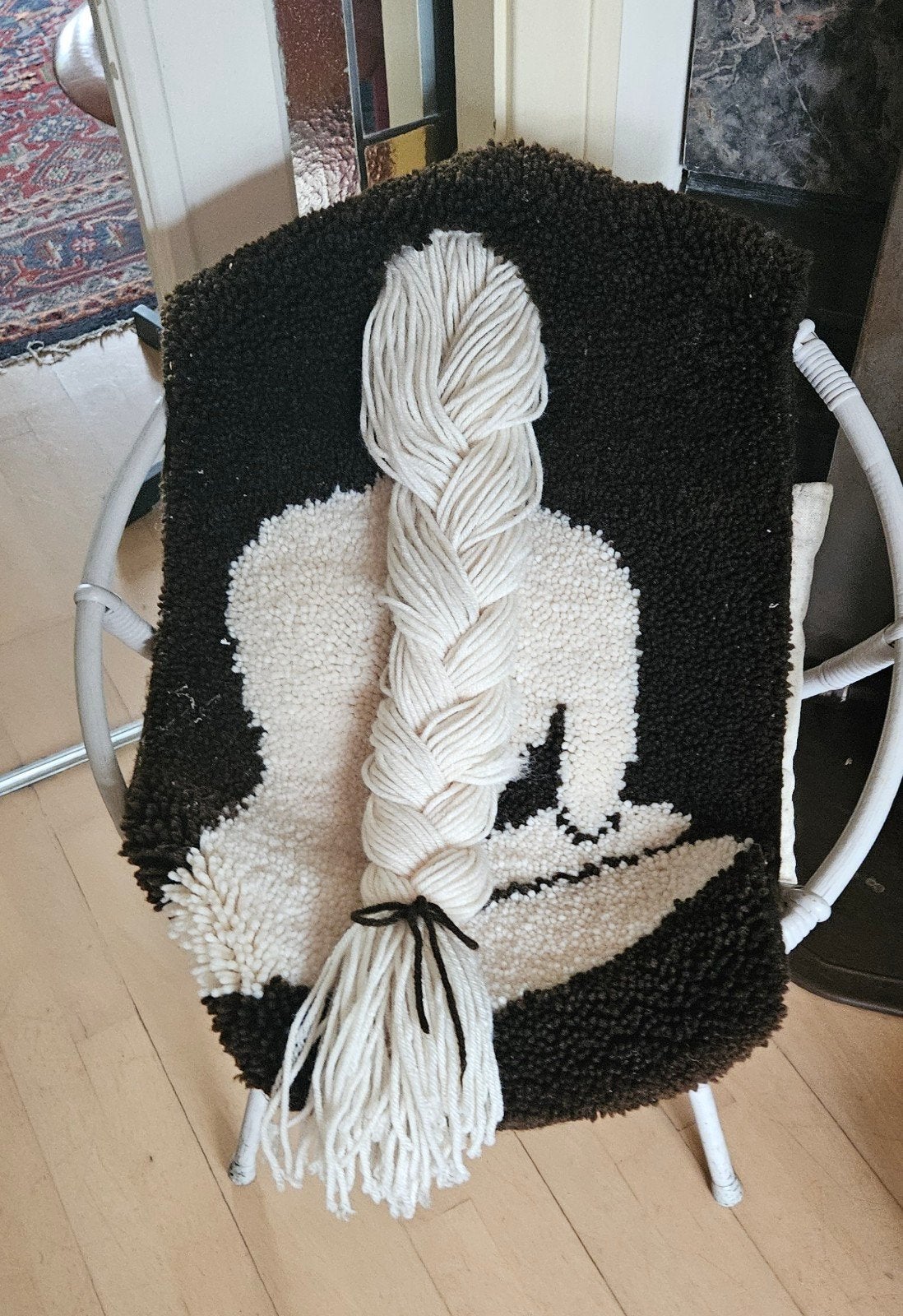 Uniek 70 ties wandkleed met Vlecht - Handgemaakt, Zwart, Ophalen of Verzenden, Zo goed als nieuw, Modern