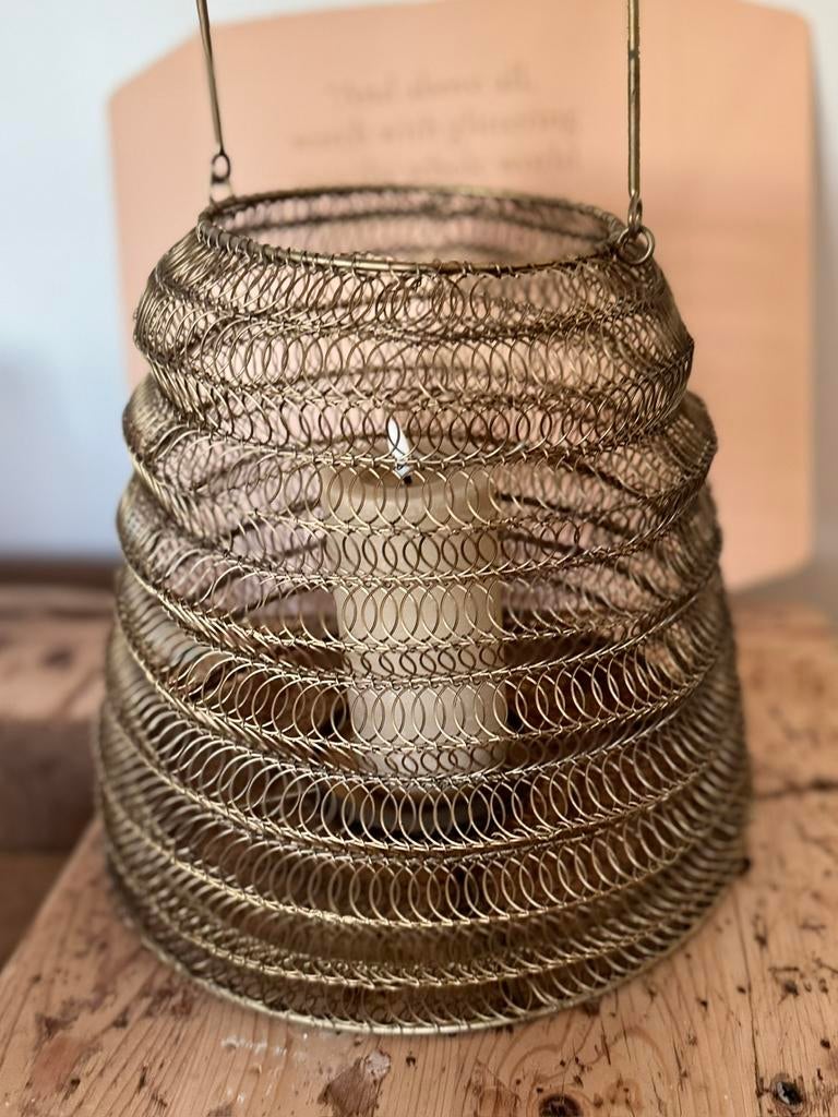 Groot Windlicht metaaldraad, brons/goud 33 cm, Overige kleuren, 25 tot 50 cm, Nieuw, Ophalen of Verzenden