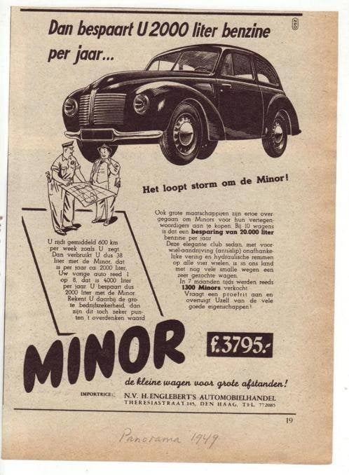 Minor - advertentie uit Tijdschrift 1949, Ophalen of Verzenden, 1940 tot 1960, Knipsel(s)