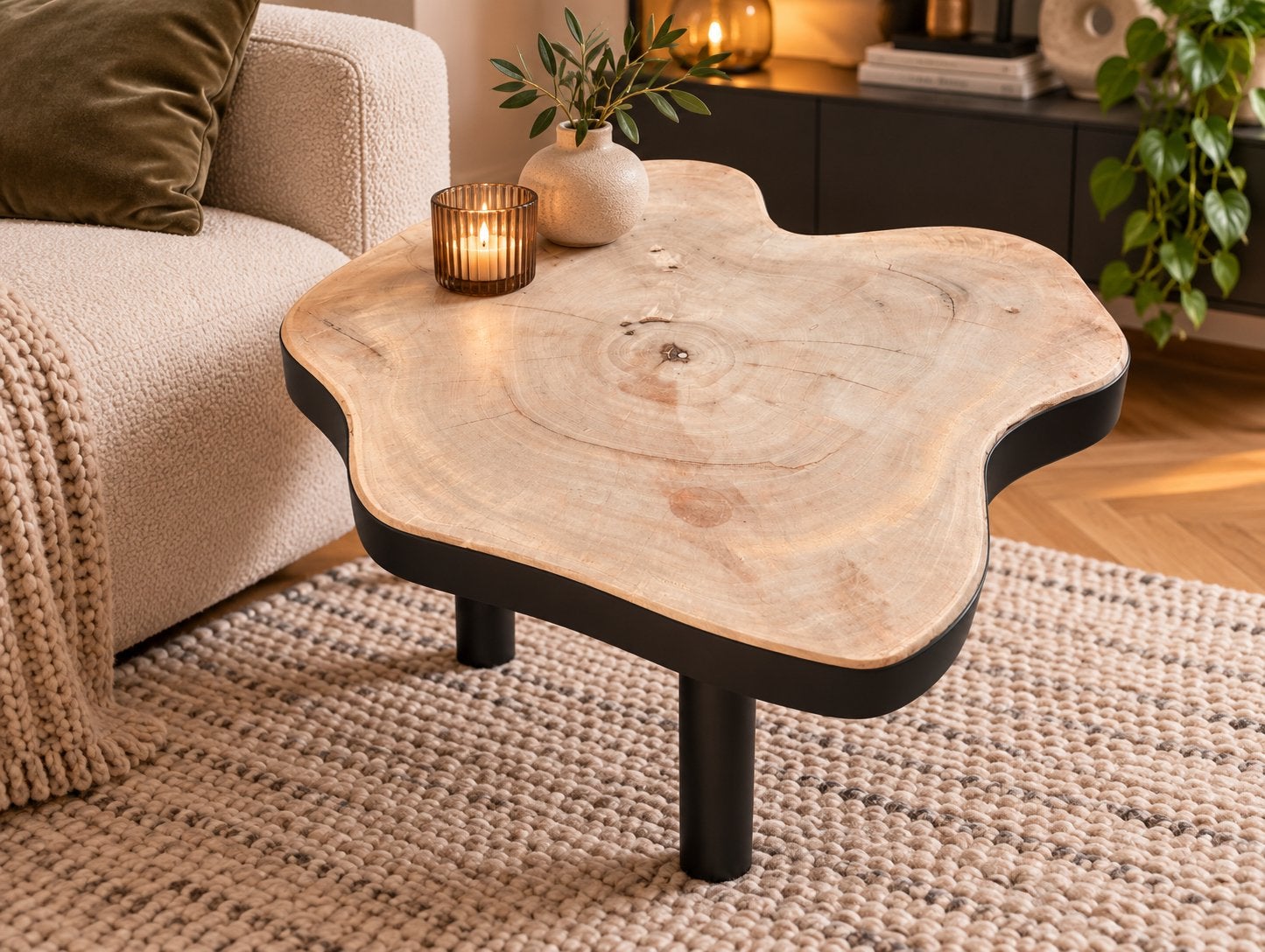 Mooie robuuste boomstam bijzettafel – echt hout, Gebruikt, 55 tot 75 cm, Ovaal, Hout