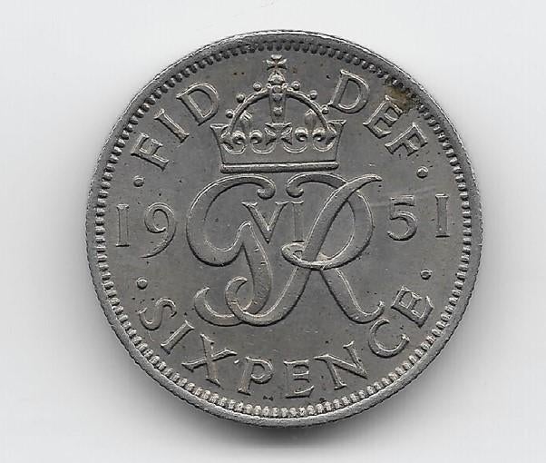 Verenigd Koninkrijk 6 pence 1951 KM# 875, Verzenden, Overige landen, Losse munt
