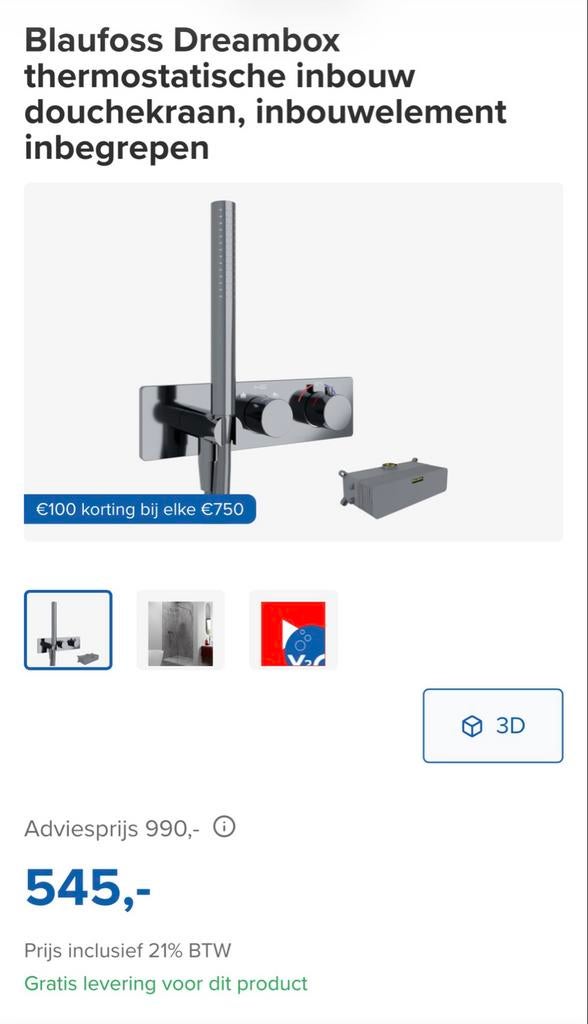 Blaufoss Dreambox thermostatische inbouw douchekraan, Ophalen of Verzenden, Nieuw, Chroom, Douche