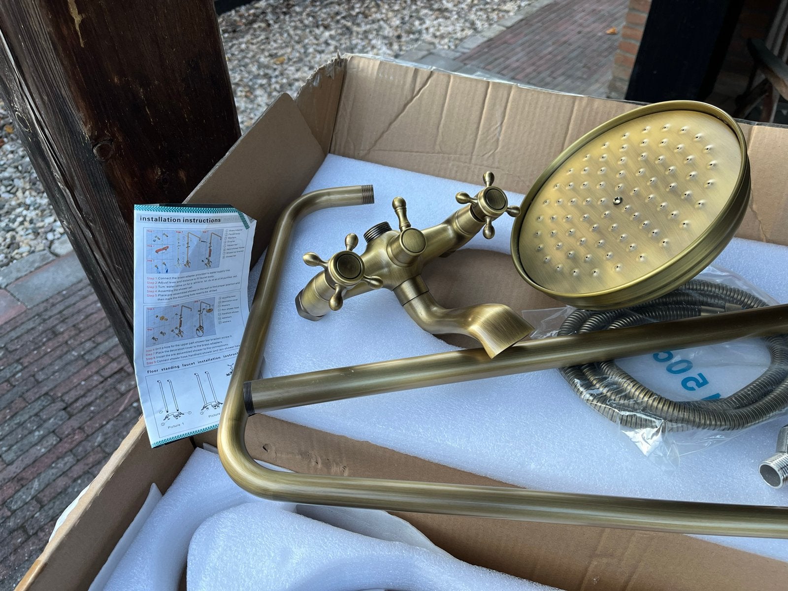 Antieke koperen doucheset met thermostaatkraan, Doe-het-zelf en Verbouw, Ophalen of Verzenden, Nieuw, Koper, Douche