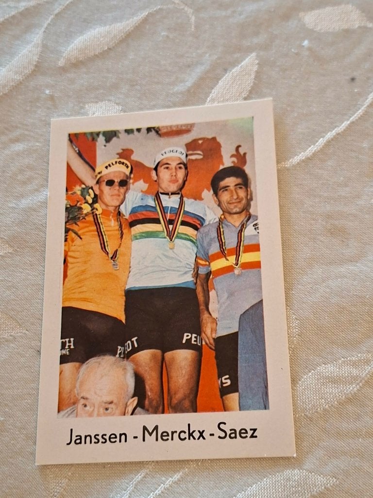 Prentje/Chromo : Merckx - Janssen - Saez / WK 1967, Verzamelen, Verzenden, Zo goed als nieuw, Overige sporten, Poster, Plaatje of Sticker