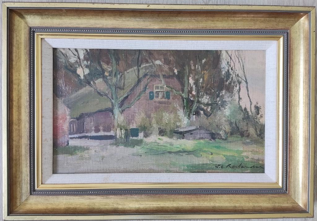 J.C. Roelandse (1888 - 1978) - Gezicht op boerenerf, Antiek en Kunst, Kunst | Schilderijen | Klassiek, Ophalen of Verzenden
