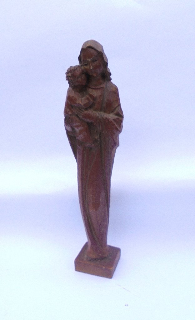 Mooi houtsnijwerk Madonna met Kindje Maria met Jesus, Antiek en Kunst, Minder dan 20 cm, Kunststof, Ophalen of Verzenden, Beeld
