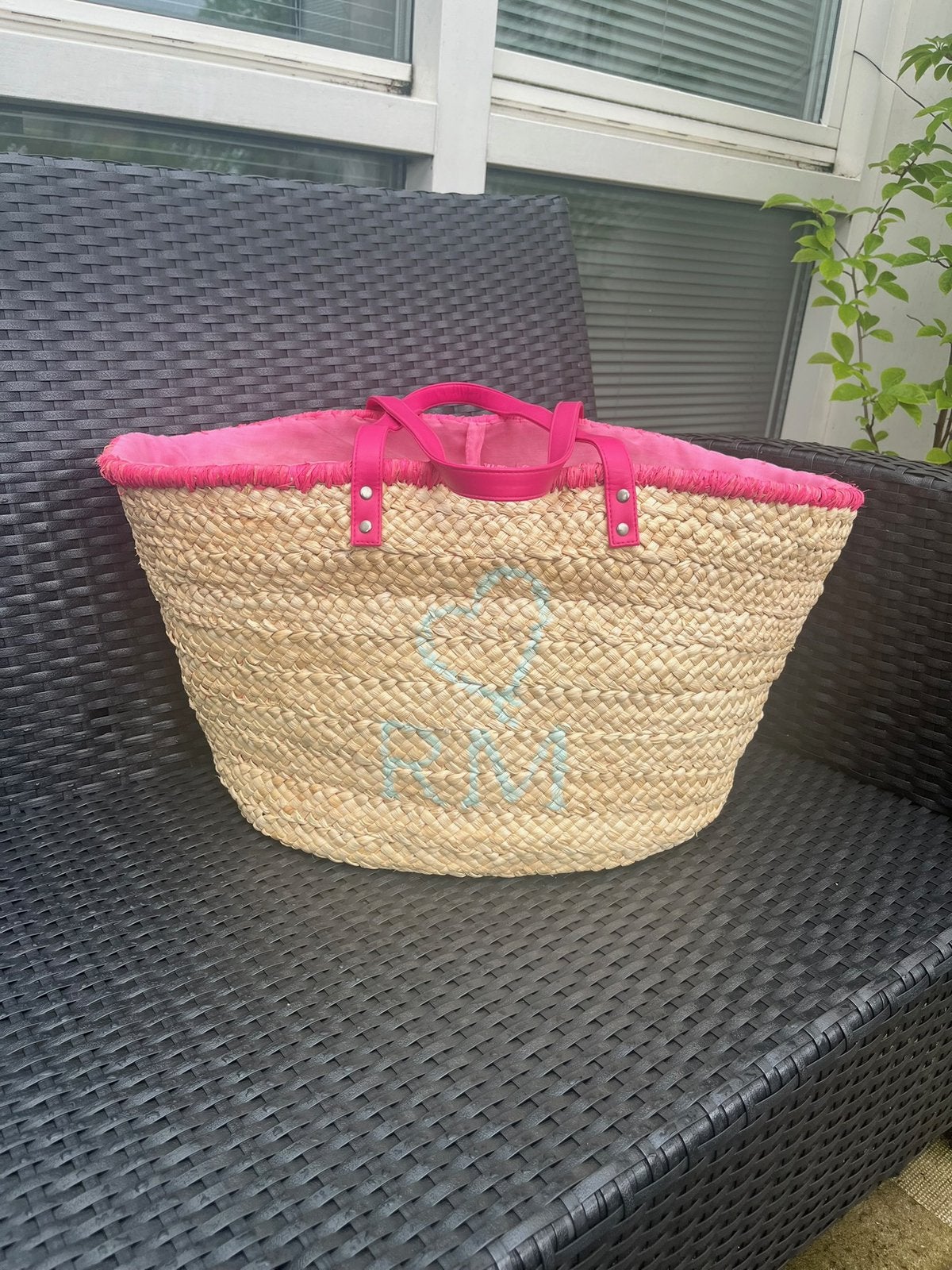 Te koop: rieten tas/shopper van Rivièra Maison, Ophalen of Verzenden, Zo goed als nieuw, Roze, Shopper