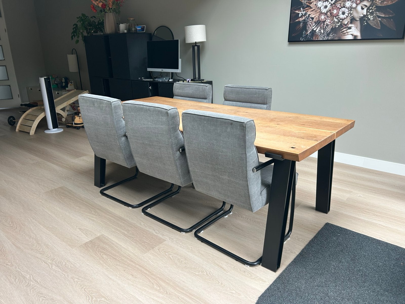Eiken Eettafel 220x100cm met 6 Goossens stoelen, Huis en Inrichting, Tafels | Eettafels, Ophalen, Gebruikt, 100 tot 150 cm, Eikenhout
