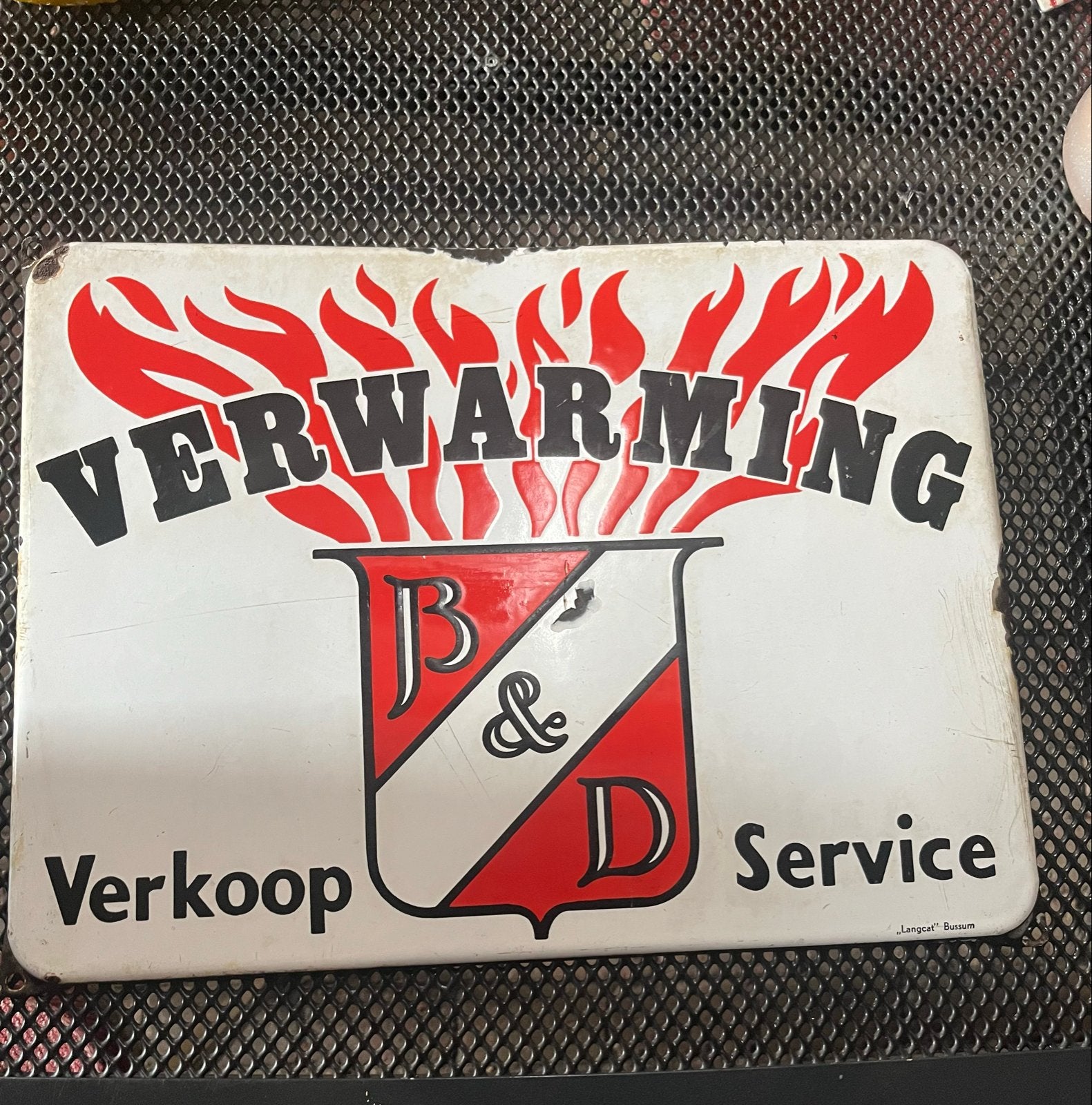 Vintage Emaille Reclamebord "Verwarming B&D Service", Ophalen of Verzenden