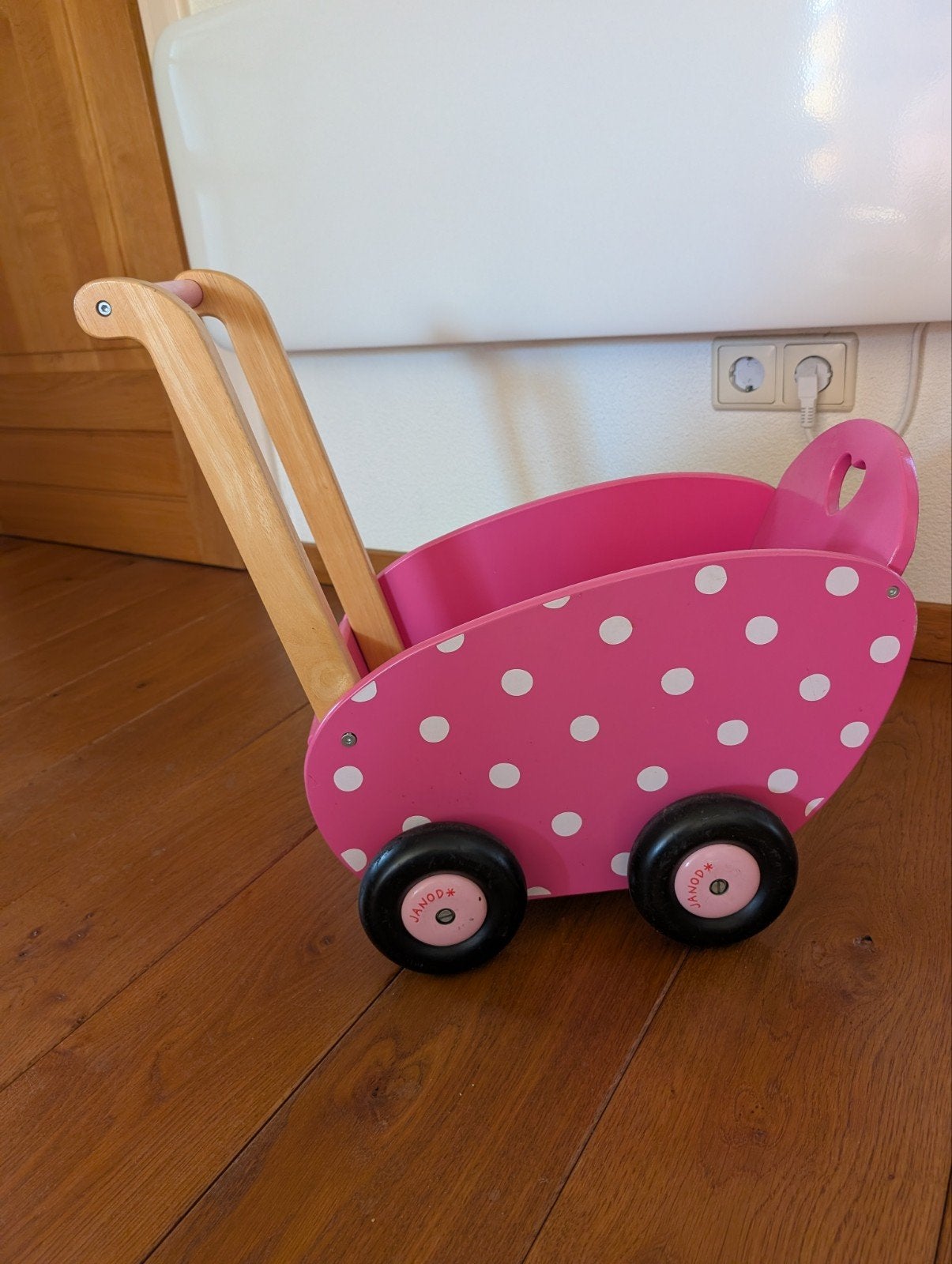 roze houten loopwagen janod, Ophalen, Duw- of Trekspeelgoed
