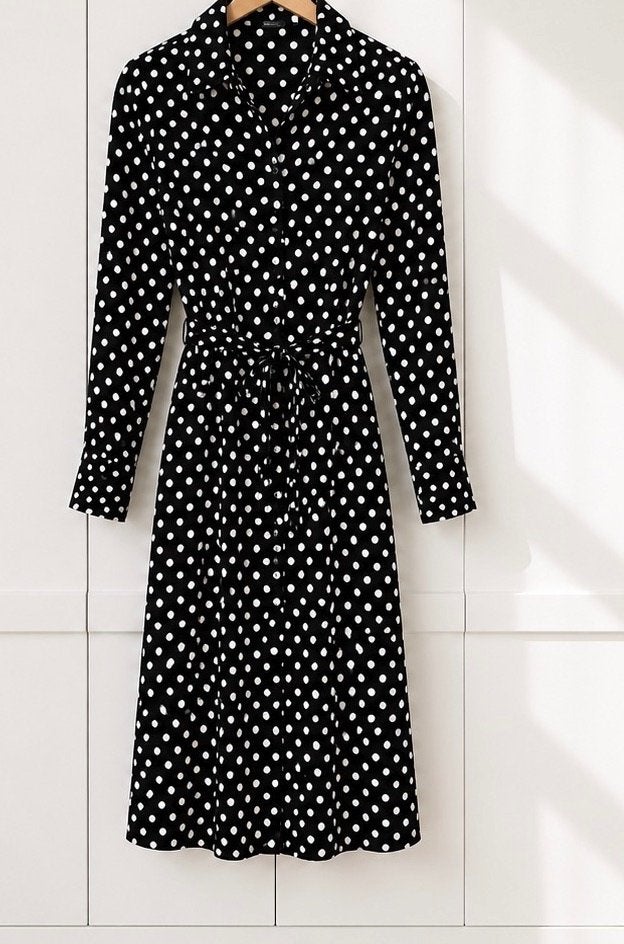 HEMA viscose midi jurk zwart wit polkadot NIEUW maat S, Zwart, Nieuw, Ophalen of Verzenden, Maat 36 (S)