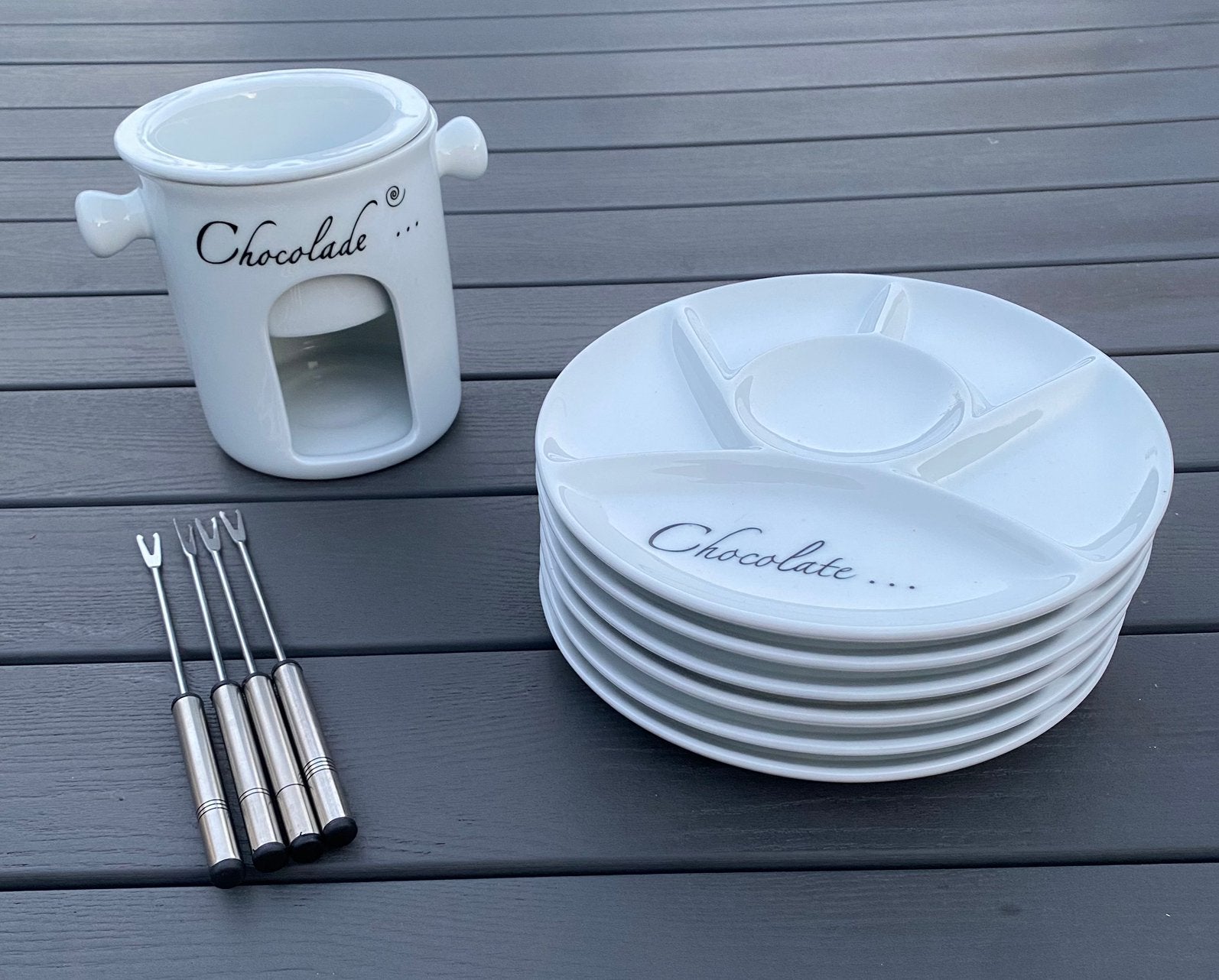 Complete chocoladefondueset voor 4 personen, Ophalen of Verzenden, Zo goed als nieuw, Waxinelicht, Fondueset