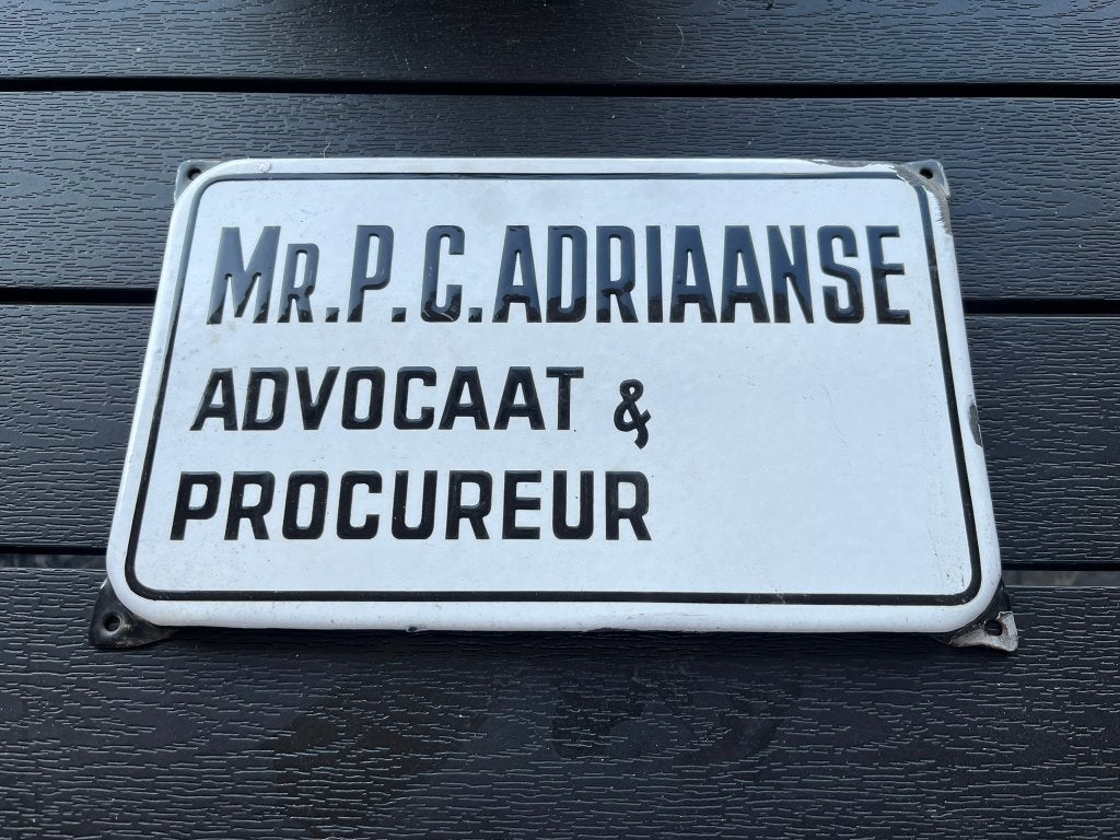 Emaille naambord "Advocaat & Procureur, Ophalen of Verzenden, Gebruikt, Reclamebord
