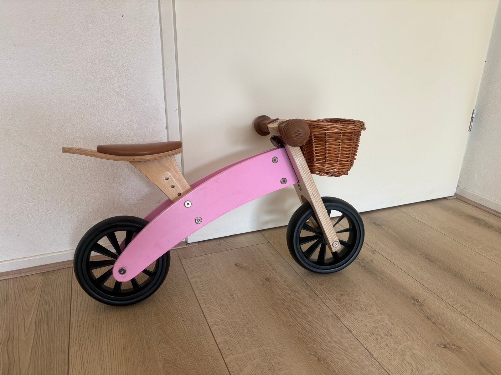 Houten loopfiets Bandits and Angels met mandje, Ophalen, Zo goed als nieuw, Loopfiets