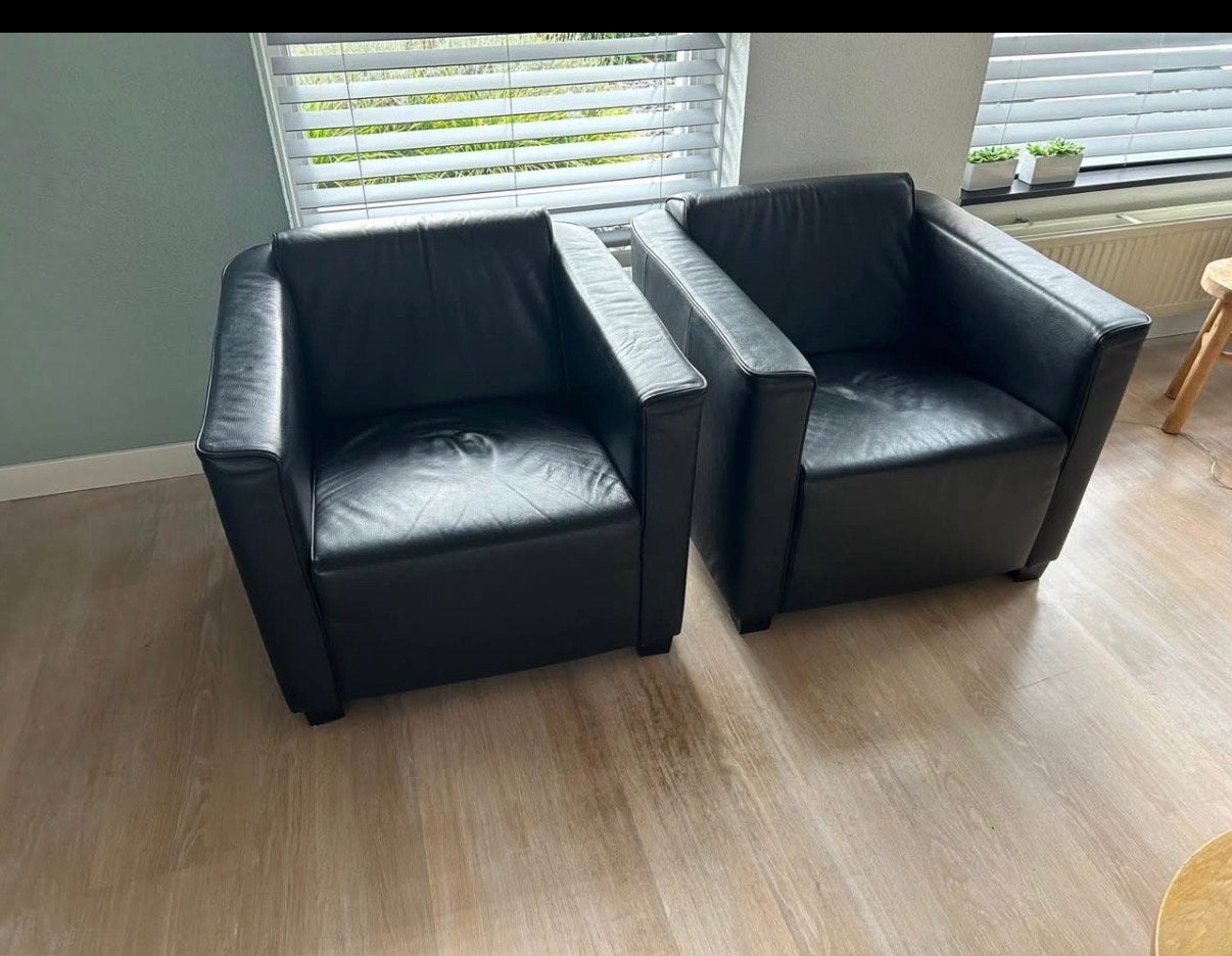 Gratis: Leren stoelen van Heylen, nette staat, Ophalen, Gebruikt, Leer, 75 tot 100 cm