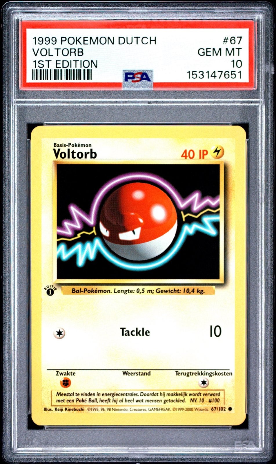 1999 Pokemon Dutch Voltorb 1st Edition PSA 10 GEM MT, Ophalen of Verzenden, Nieuw, Losse kaart