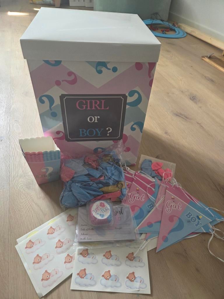 Gender Reveal Box met Decoratie - Jongen of Meisje, Ophalen, Nieuw, Versiering, Geboorte of Huwelijk