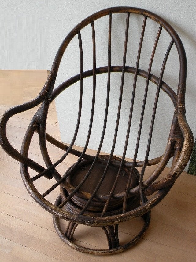 Rotan swivel chair, draaistoel, egg-chair, fauteuil. Vintage, Huis en Inrichting, Ophalen, Zo goed als nieuw, 75 tot 100 cm, Riet of Rotan
