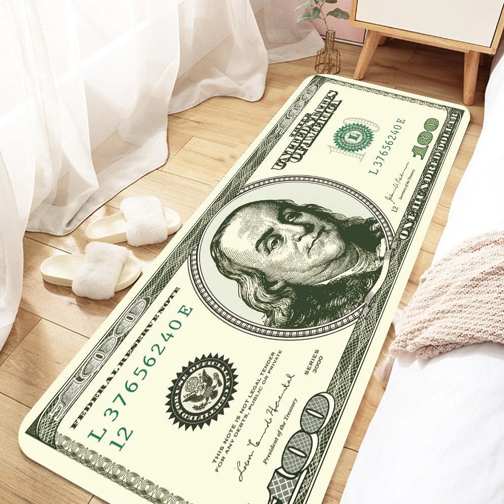 100 Dollar Biljet Vloerkleed Kleed Loper Vloermat Mat Geld, Verzenden, 50 tot 100 cm, Rechthoekig, Nieuw