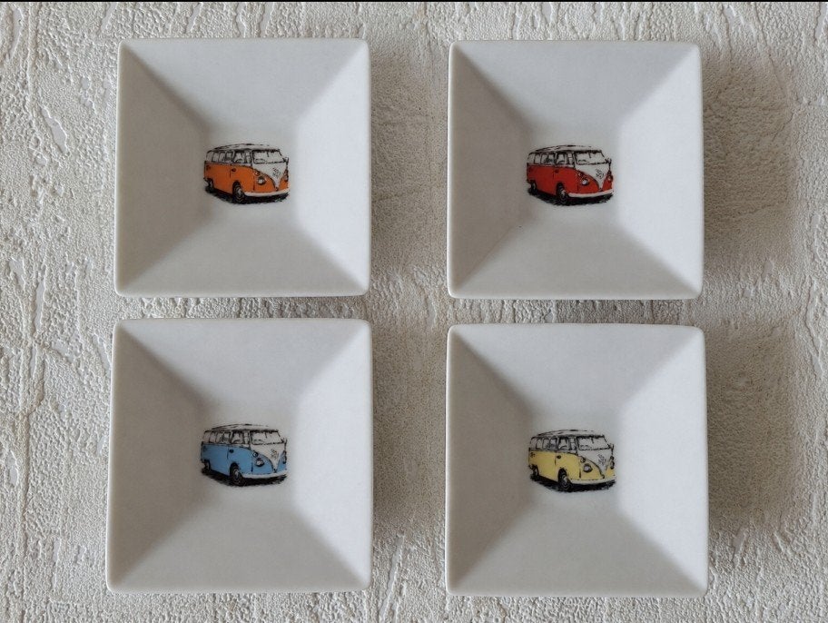 Amuse schaaltjes met getekende Volkswagen busjes (4 stuks), Overige merken, Vintage, Nieuw, Ophalen of Verzenden