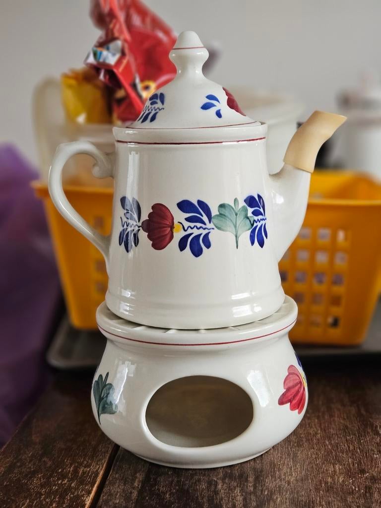 Boerenbont/Boch theepot+5 theekopjes+schoteltjes+6kommetjes, Gebruikt, Steen/keramiek, Meerkleurig, Overige merken