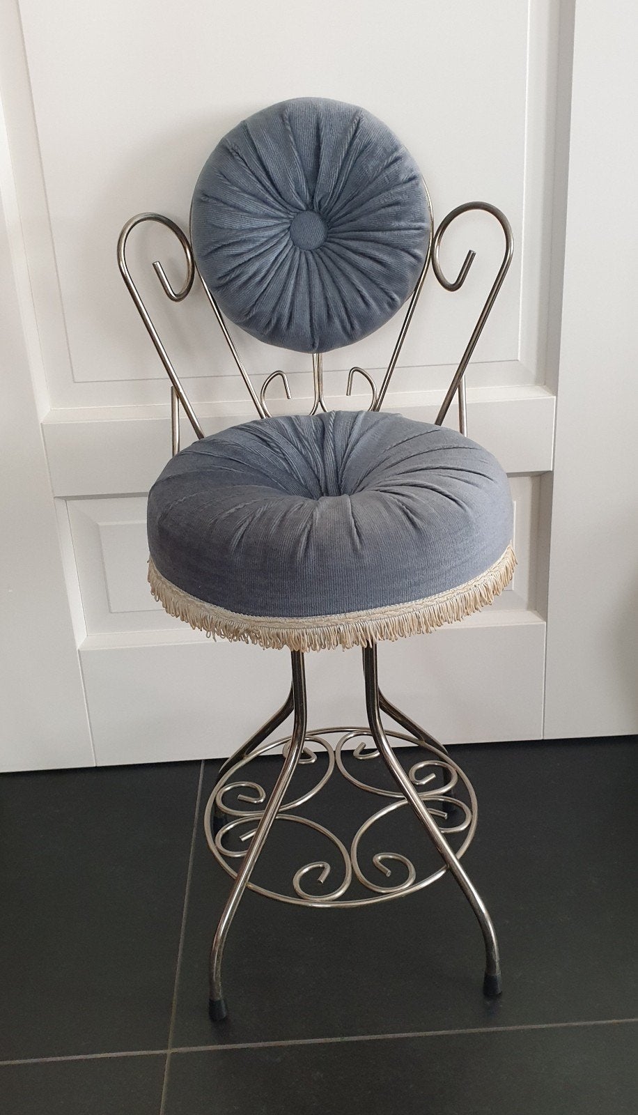 Retro Vintage Boudoir/Kaptafel Stoeltje - Blauw Metaal, Ophalen