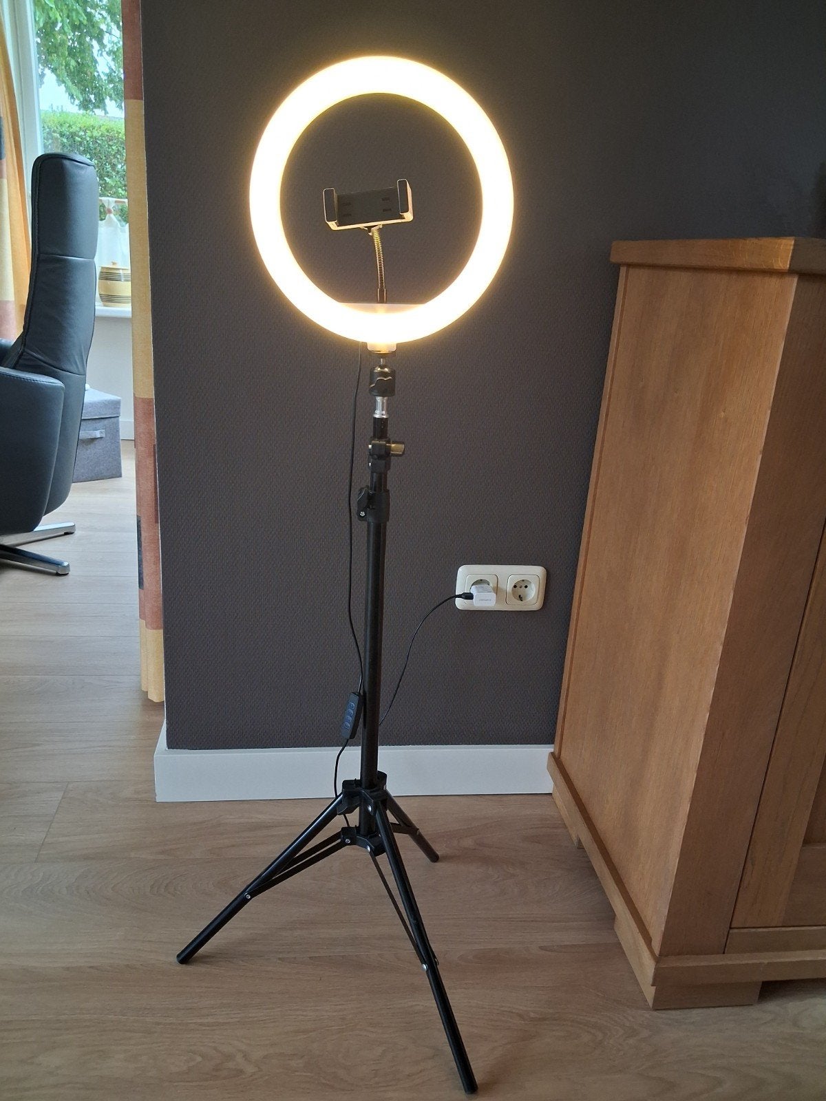 Ringlamp met statief en telefoonhouder, Overige merken, Belichting, Ophalen of Verzenden, Gebruikt
