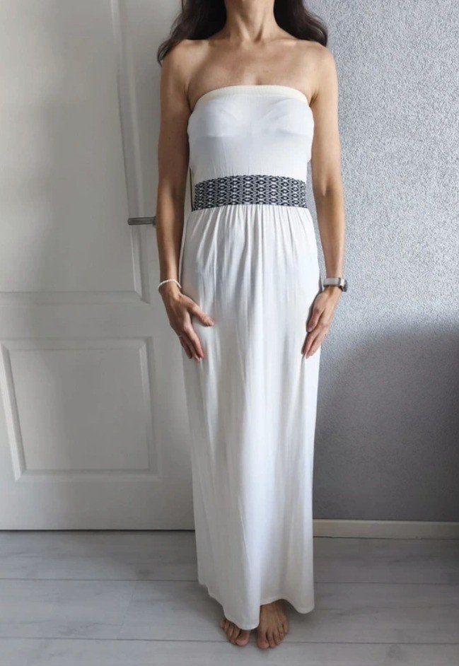 Bandeaujurk strandjurk maxijurk zomerjurk Ibiza boho XS/S, Kleding | Dames, Atmosphere, Verzenden, Wit, Zo goed als nieuw