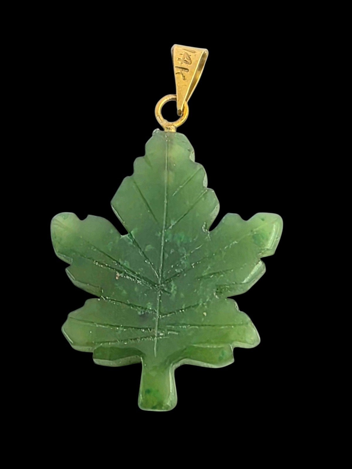 14 k goud & jade canadees esdoorn blad hanger, Sieraden, Tassen en Uiterlijk, Verzenden, Goud, Hanger