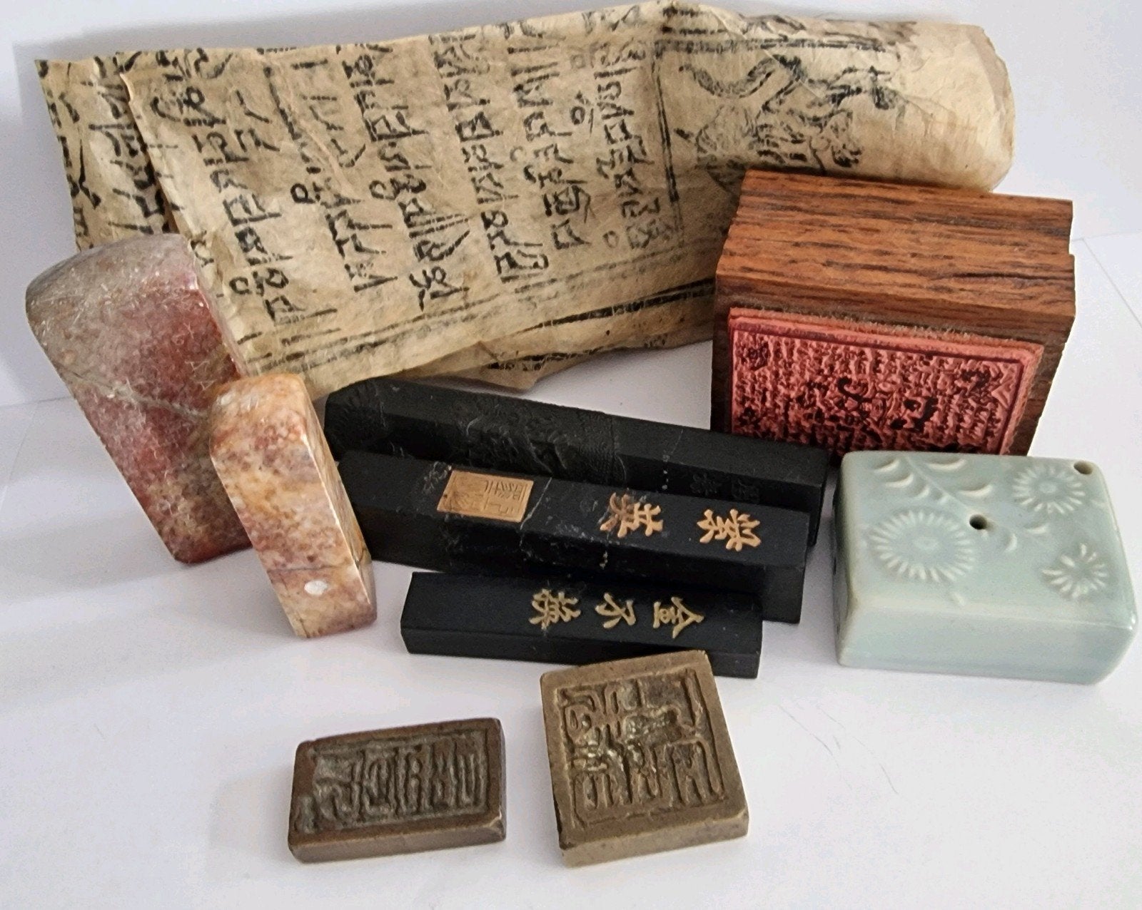 Set van Chinese inktstenen en zegels en tibetaanse stempel, Ophalen of Verzenden