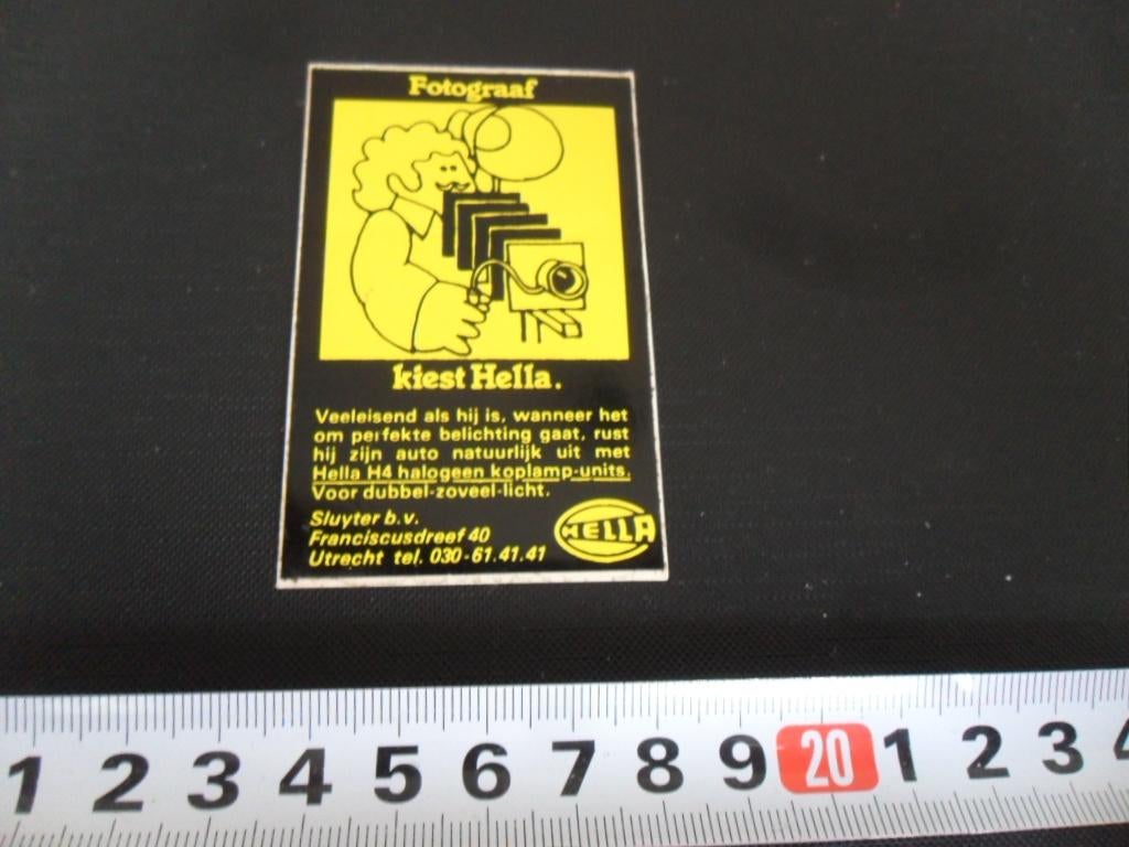 sticker HELLA belichting fotograaf sluyter bv utrecht, Verzamelen, Ophalen, Zo goed als nieuw