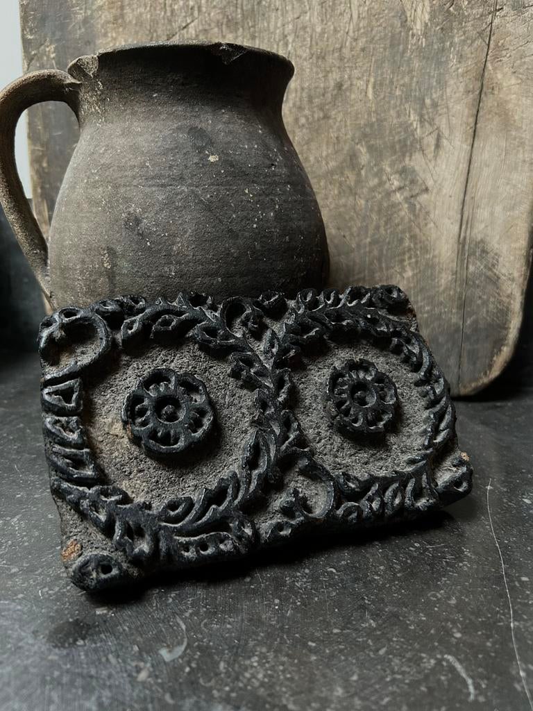 Oude batik stempel hout sober oosters sleets imperfect, Ophalen of Verzenden