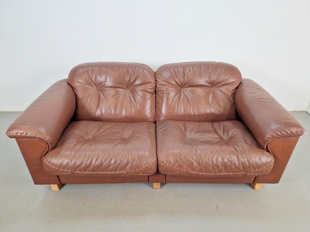 Vintage De Sede DS101 twee zitbank buffel leer 1970 Swiss, Ophalen, N, De Sede, 150 tot 200 cm
